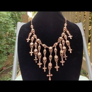 Gothic Rose Gold Skulls and Crosses Necklace